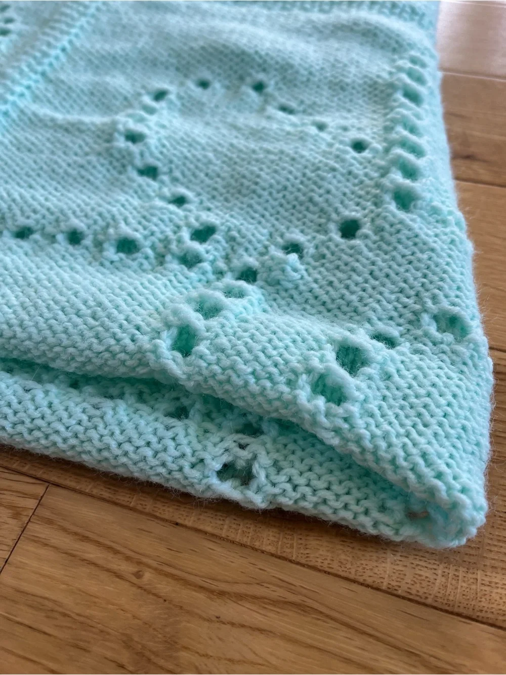 Handmade Crochet Mint Baby Blanket - 34”x34” Square Bed Throw for Nursery